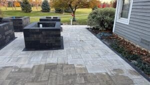 Finished hardscape patio project with clean paver installation in Fort Wayne