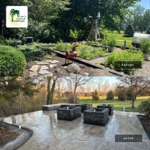 Before and after comparison of backyard patio renovation in Fort Wayne Indiana